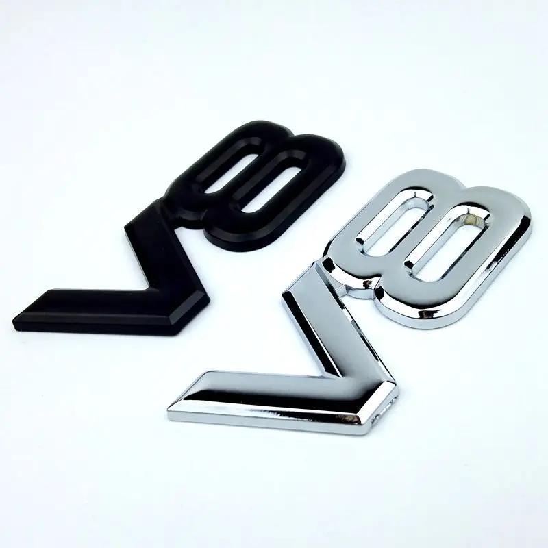 IEEA7 3D ABS Black Chrome Car Rear Trunk Fender Side Emblem Badge V8 Sticker For VW Toyota Honda Jeep Land Rover Car Acceesories