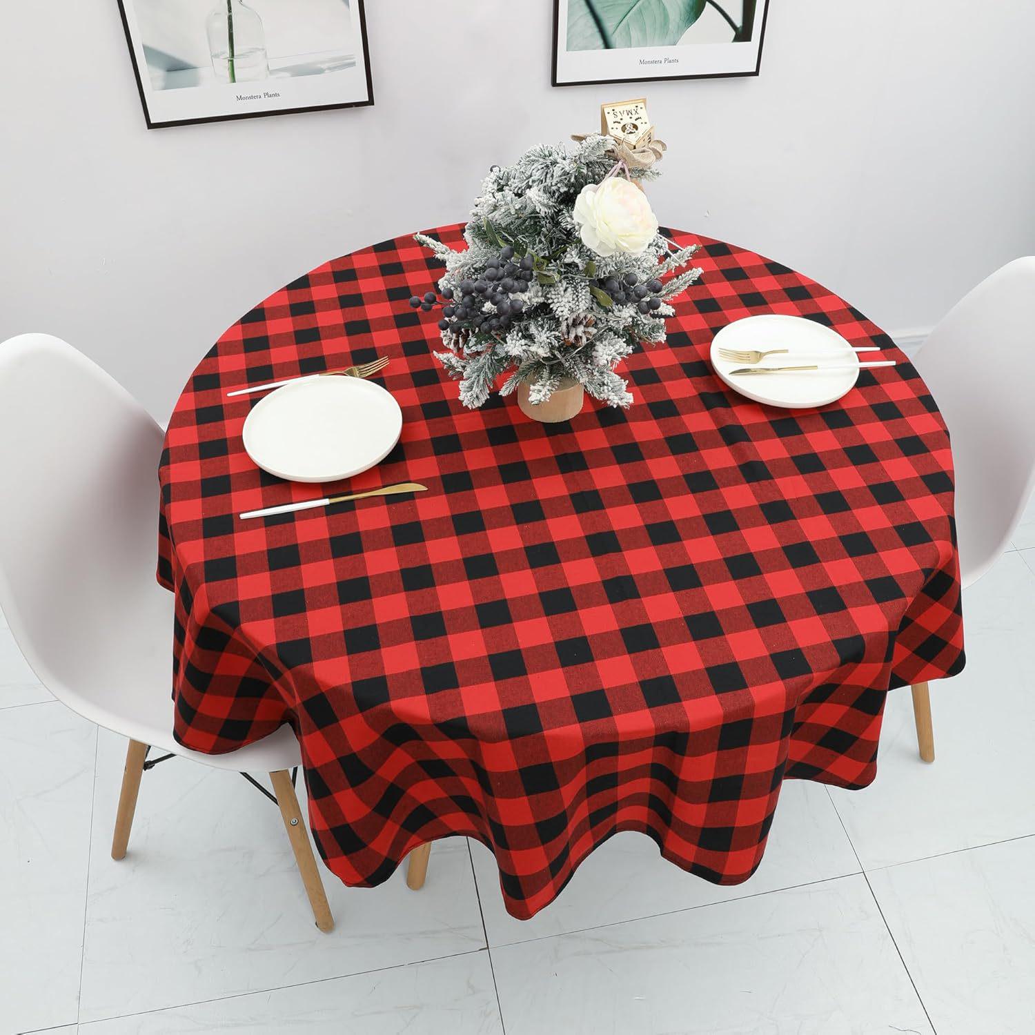 

Red and Black Checkered Tablecloth for Hotel, Restaurant, or Party - Round Placemat Diameter 100cm
