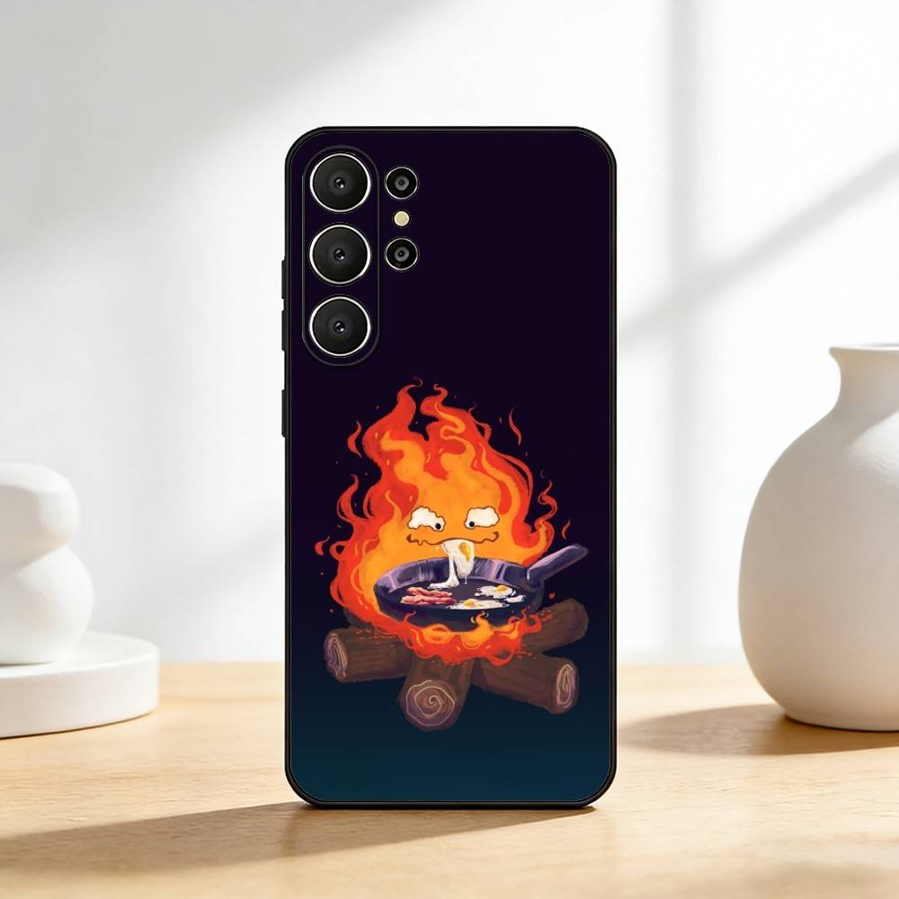 Anime Niedliche C-Calcifer-ES Handyhülle Für Samsung S26,S25,24,23,22,30,21,10,9,Ultra,Plus,Lite,FE Weiche Schwarze Hülle
