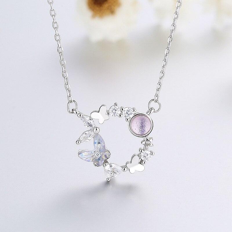 

Ожерелье с подвеской в виде венка из лунного камня и бабочки из стерлингового серебра 925 пробы для женщин, свадебные модные ювелирные изделия, аксессуары dz360