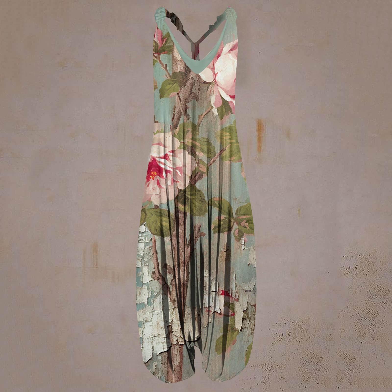 

Женский повседневный свободный комбинезон большого размера без рукавов с бретелями и принтом XL