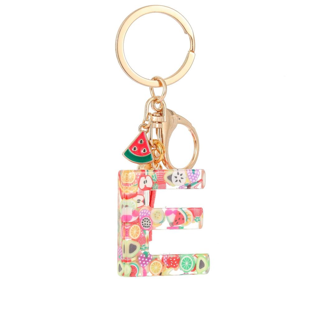 Summer Fruit Resin Keychain 26 Letters Fresh Cute Pendant Classic Retro Practical Durable Backpack Hanging Ornament Fashion Bag Accessory