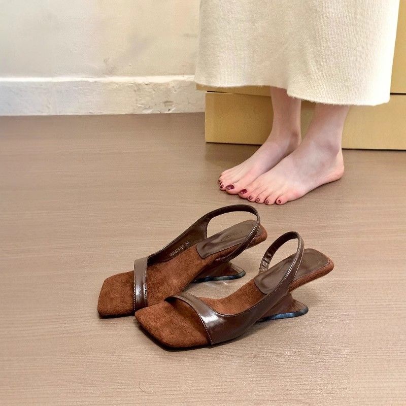 Retro Minimalist Women's Stange Style Slippers Outdoor Wear Versatile Elegant PU Leather Square Toe Shoes Pantuflas Mujer Slides