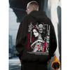 Japanese Oni Mask Geisha Graphic Hoodie Unisex Hooded Sweatshirt Samurai Cherry Blossom Print Street Style Pullover Tops Men Women Daily Casual Wear