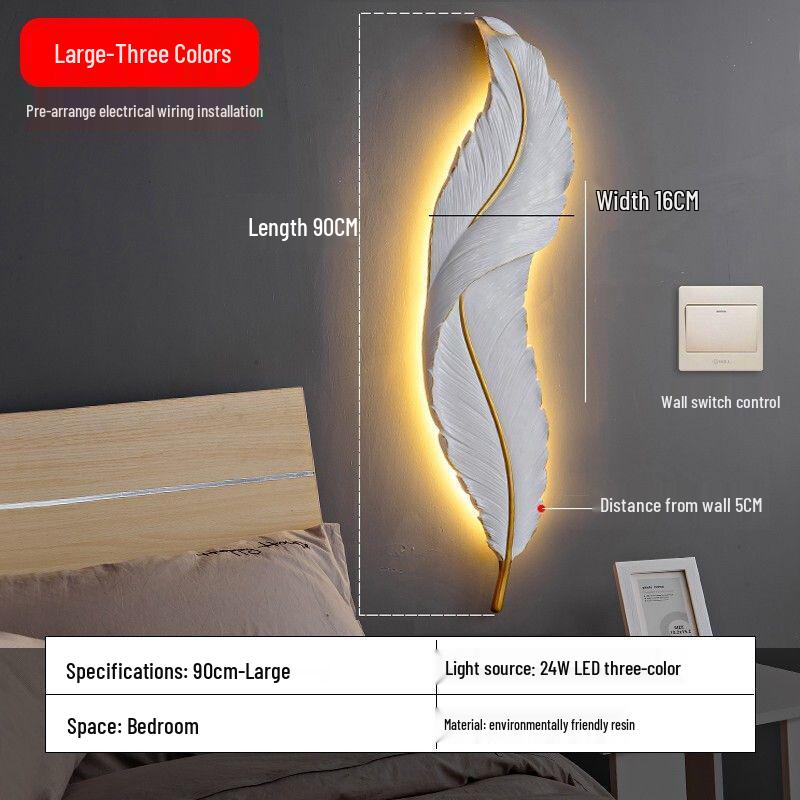 Feather LED Wall Lamp for Living Room, Bedroom, and Hallway