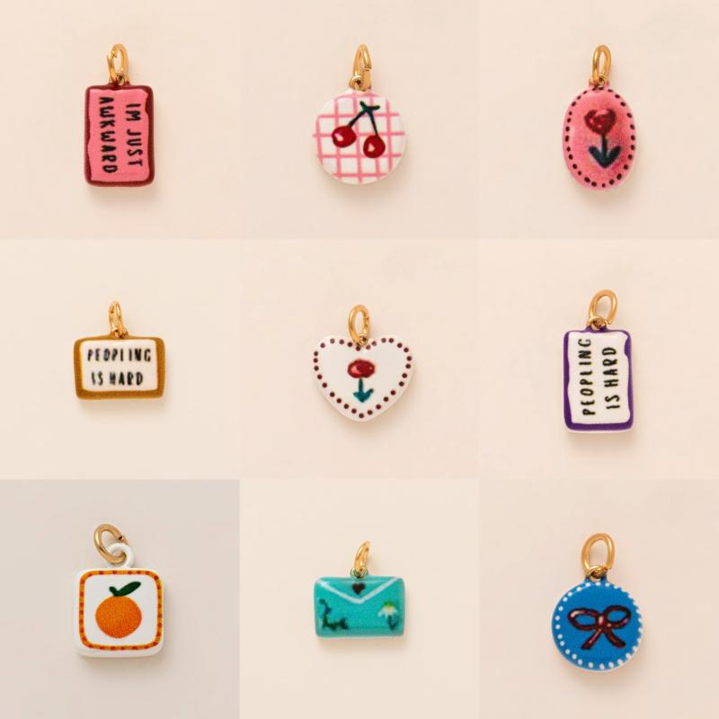 Colorful Dopamine Pendant Flower Fruit Love Shell Drip Oil Printed Pendant Trend Diy Charms Jewelry Making Accessories