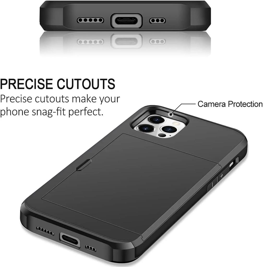 Armor Slide Card Case For iPhone 15 14 13 Pro Max 12 Mini 11 12 Pro Max XS Max XR X Card Slot Holder Cover Wallet Slide Cover