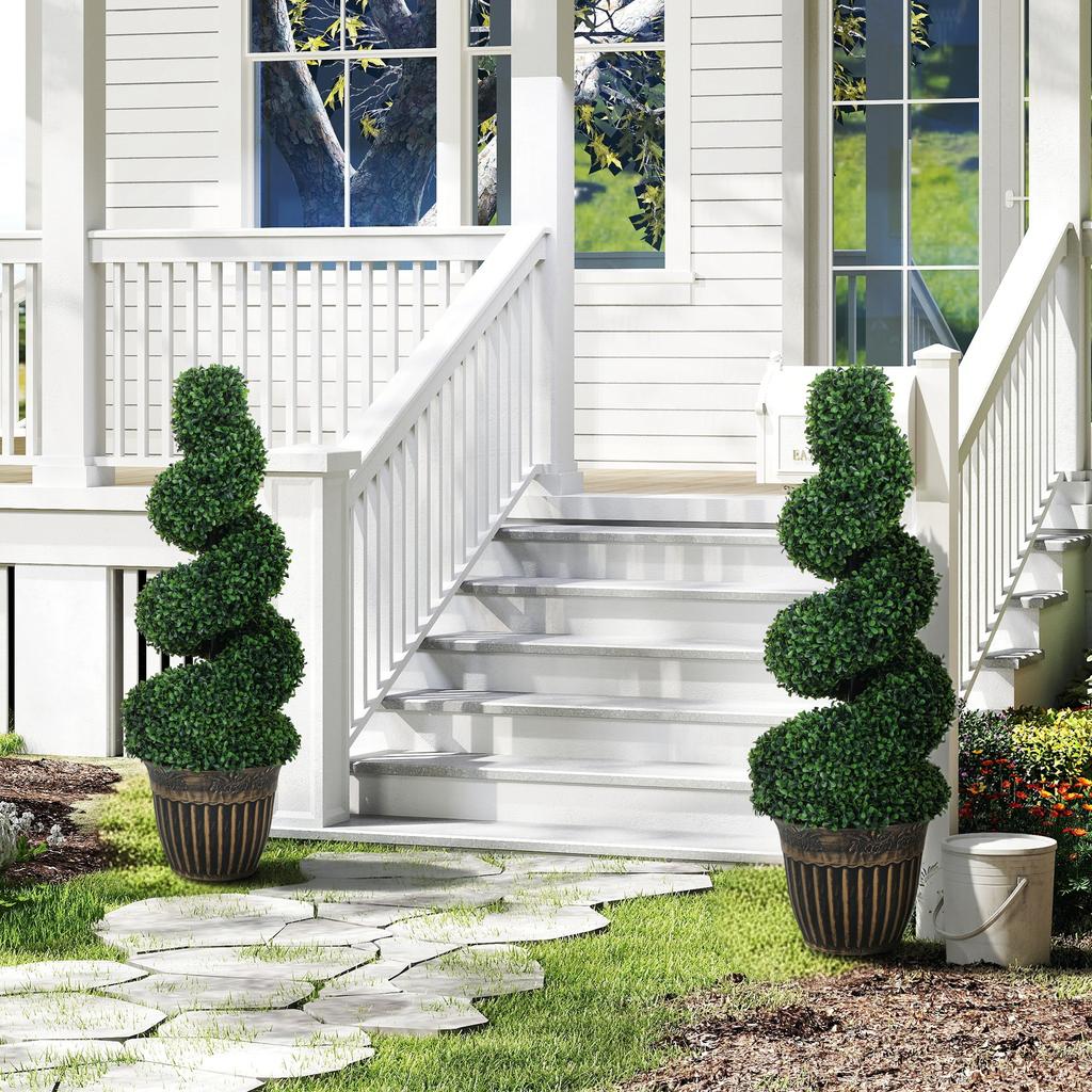 Sæt med 2 kunstige planter, Topiary Spiral Buxbomtræer med Potte, til Hjem Indendørs Udendørs Dekoration, 90cm