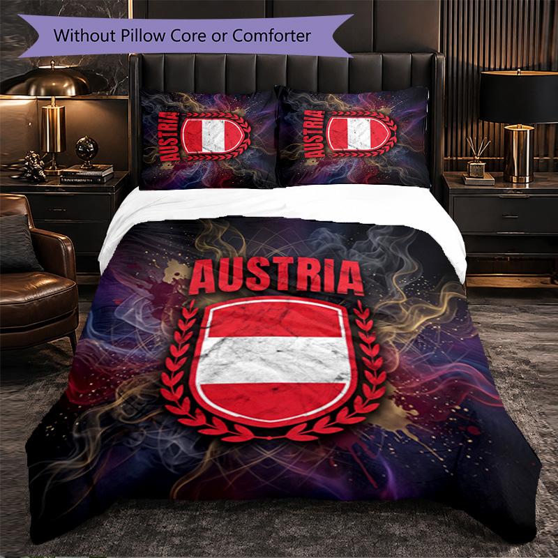 Austria Football Pattern 3 Pieces Bedding Set Soft Microfiber Duvet Cover with Pillow Cases for Bedroom