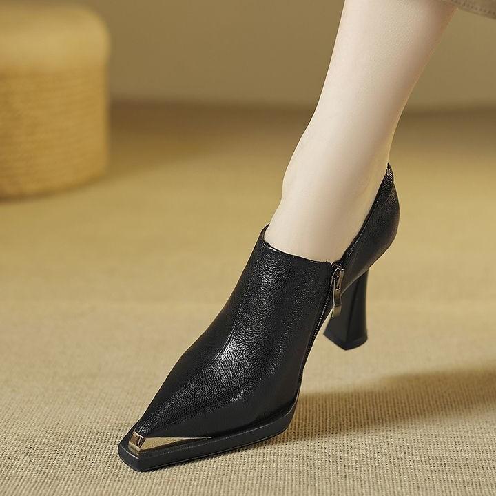 Waterproof Table Metal Head Small High Heels Women's Spring and Autumn New Models Super Pointed Thick Heel Deep Mouth Single Shoes Fashion Shoes