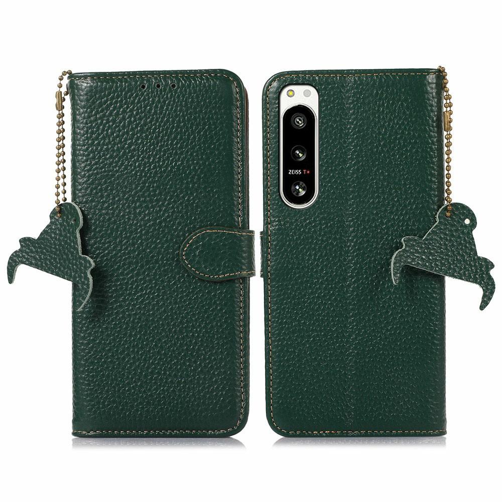 For Sony Xperia 5 IV 5G Case RFID Blocking Genuine Cow Leather Phone Cover Litchi Texture