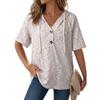 2026 Women's Clothing Summer New Waffle Knit Button V-Neck Drawstring Hooded Short Sleeve Top