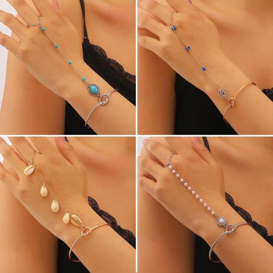 Fashion Finger Chain & Ring Set Interconnected Bracelet with Adjustable Rings Vintage Hand Jewelry for