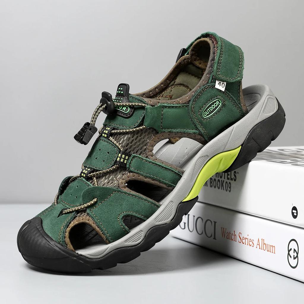 Men's Sandals Classic Genuine Leather Sandals Fashion Outdoor Hiking Shoes Light Breathable Non-slip Sneakers 38-48