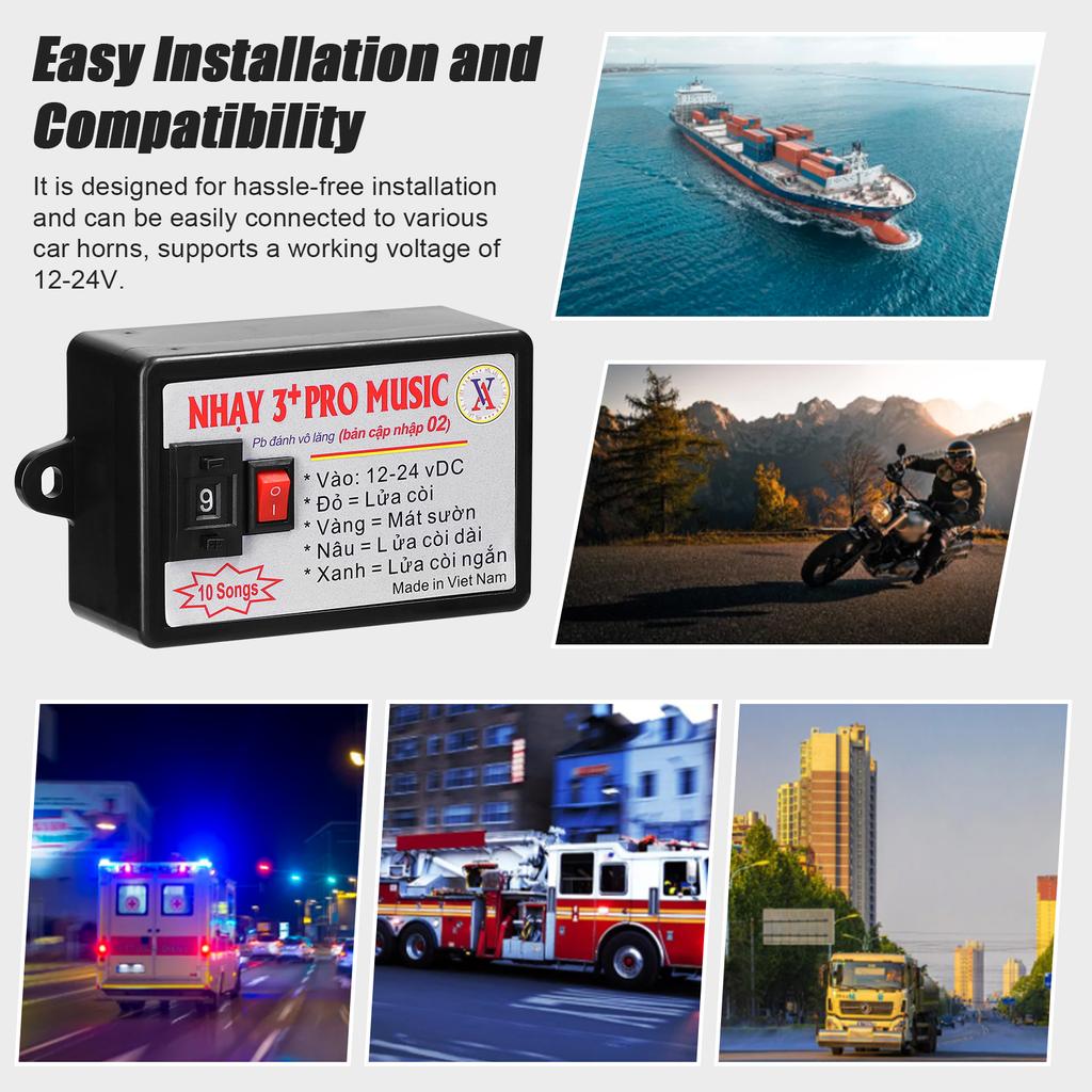 Car Horn Controller Electric Horn Speaker Sound Control Unit with 10 Sound Effects Switching 12-24V