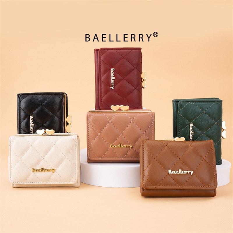 Baellerry Fashion Short Wallets for Women Artificial Leather Tri-fold Purse Classic Card Holder Money Bags