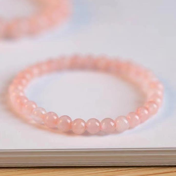 Natural Pink Quartz Bracelet for Women, Simple and Fresh Pink Crystal Beaded Bracelet, Pink Simple Beaded Fortune Bead Jewelry for Girls