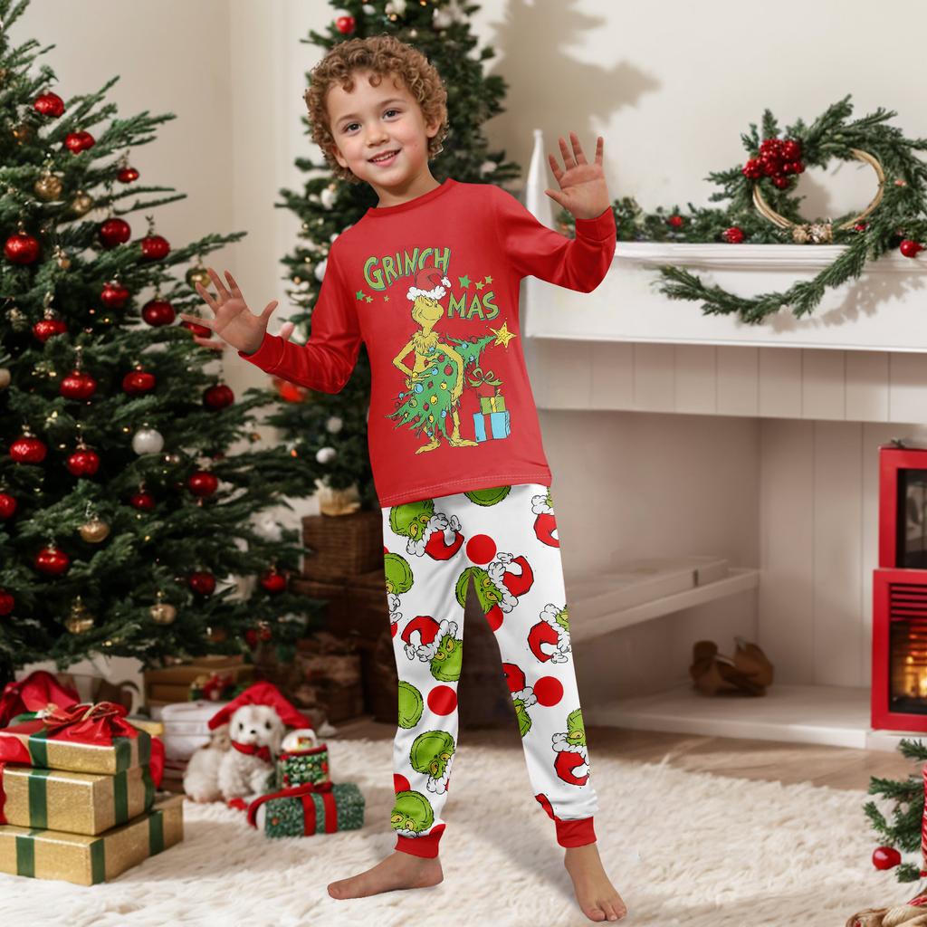 Print Cute Family Set Pajamas, Home Clothes, Family Set Long Sleeve Top Pants Set
