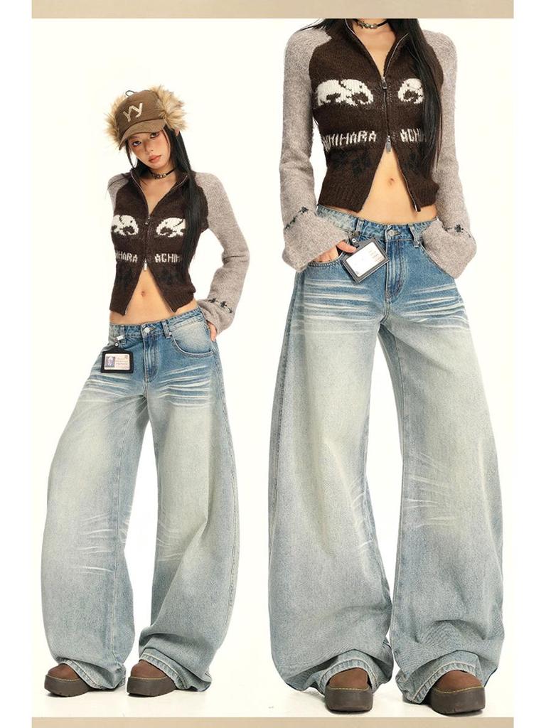 2025 Autumn Light Wash Low Rise Straight Wide Leg Jeans