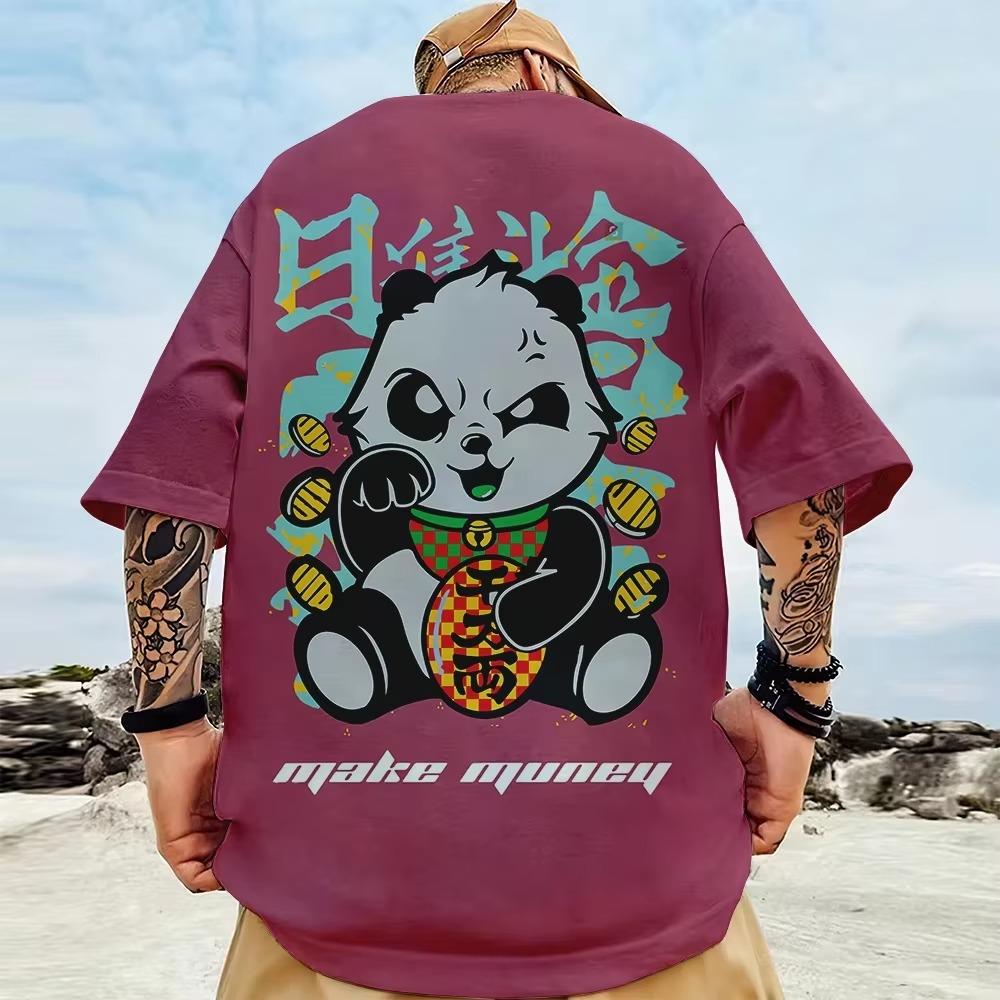 New Trendy Men's T-Shirt 3d Panda Back Print T-Shirt For Men Street Hip Hop Tees Oversized T Shirt Man Clothes Half Sleeve Tops