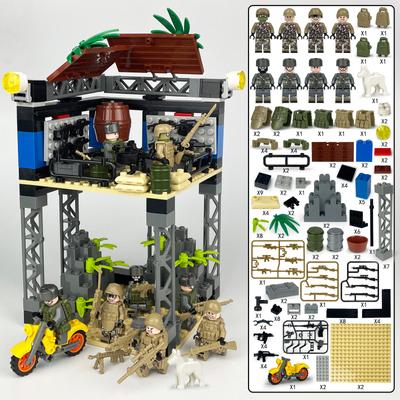 MOC Military Building Block Set Desert Reconnaissance Tower Watchtower Human Child Soldier Small Particle Mosaic Toy