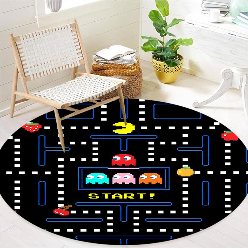 Pac-Man Round Area Rug,Carpet Rug for Living Room Bedroom Sofa Playroom Decor,Non-slip Floor Mat