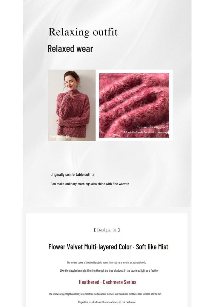 Elegant Goddess Floral Cashmere Sweater - 2025 Autumn/Winter Women's Half-High Neck, Diamond Pattern Knit