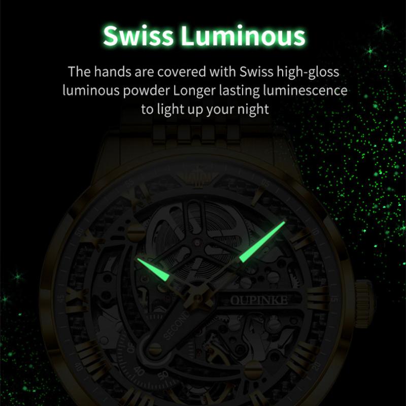 OUPINKE Men's Watch Automatic Mechanical Watch Hollow Business Waterproof Machine High-end Watch