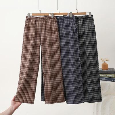 2025 Herbst/Winter Damen karierte gerade Hosen, elastischer hoher Bund, gemütlicher deutscher Samt, geeignet für Zuhause und Draußen.