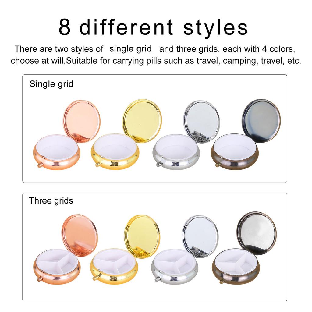 Round Pills Box Case for Pocket, Metal Medicine Tablets Holder Case Pills Organizers Pills Container for Travel Handbag