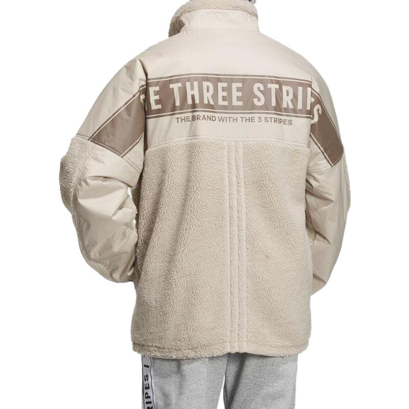 Adidas Turn-Down Collar Letter Print Pocket Long Sleeve Jacket Unisex Outerwear Beige IK7342