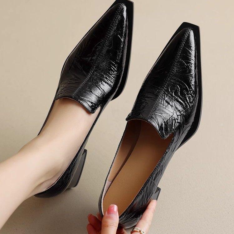 Women s Silver Soft Leather Pointed Toe Loafers - Spring Autumn Style 35 2889₽