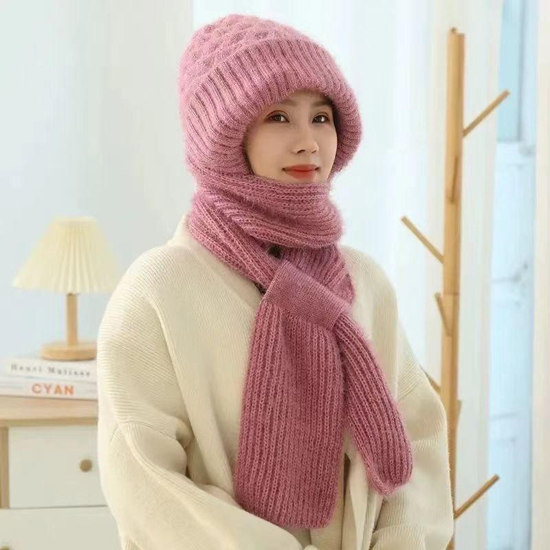 Autumn and Winter Squirrel Velvet Warm Women's Wool Hat Versatile Snow Hat Cold Winter Hat Scarf Integrated Knitted Hat