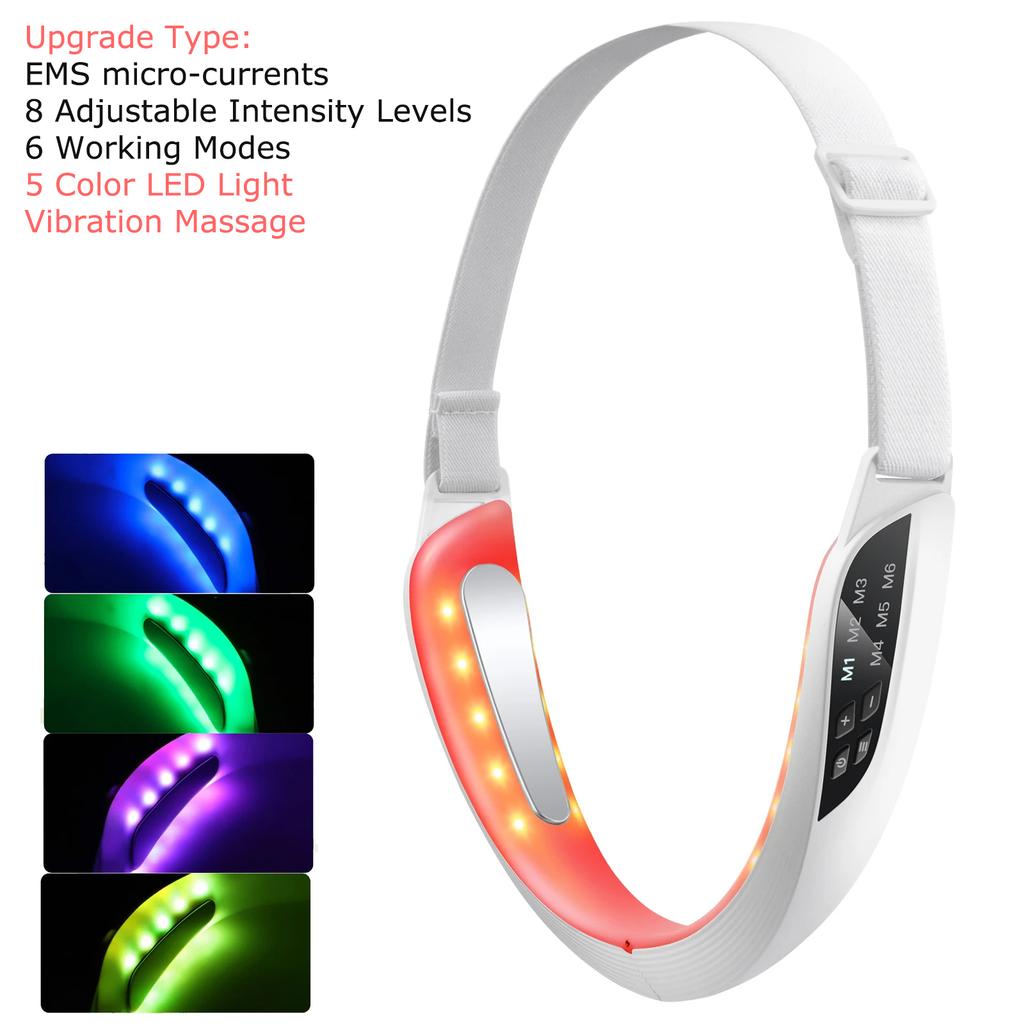 MS Facial Massager Vibration 5 Color Light Therapy Tighten Skin V Line Face Lifting Beauty Device Remove Double Chin Lifter Belt