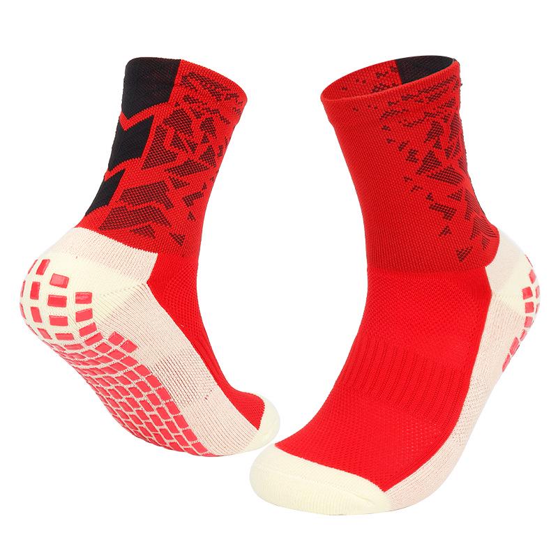 Colorful Shock-Absorbing Non-Slip Mid-Calf Football Socks with Thick Terry Bottom, Breathable Design for Adults
