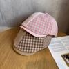 Solid Color Grid Vintage Beret Women Adjustable Fit Sunshade All Cap Seasons