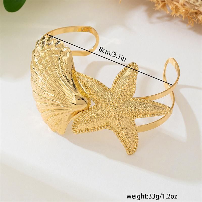 Vintage Metal Flower Starfish Upper Arm Cuff Bracelet For Women Gold Color Geometric Open Bangles Femme Aesthetic Jewelry Gift