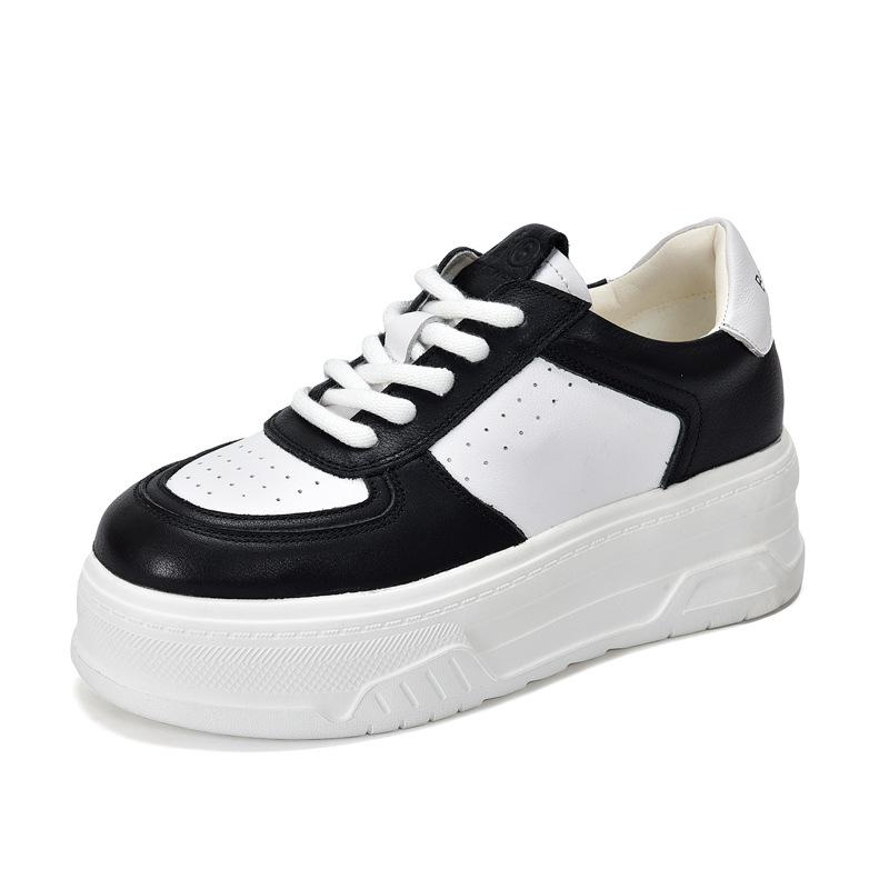 

Johnature Натуральная кожа Толстая подошва Увеличивающие рост белые туфли для женщин Повседневная плоская платформа Туфли 39 чёрный