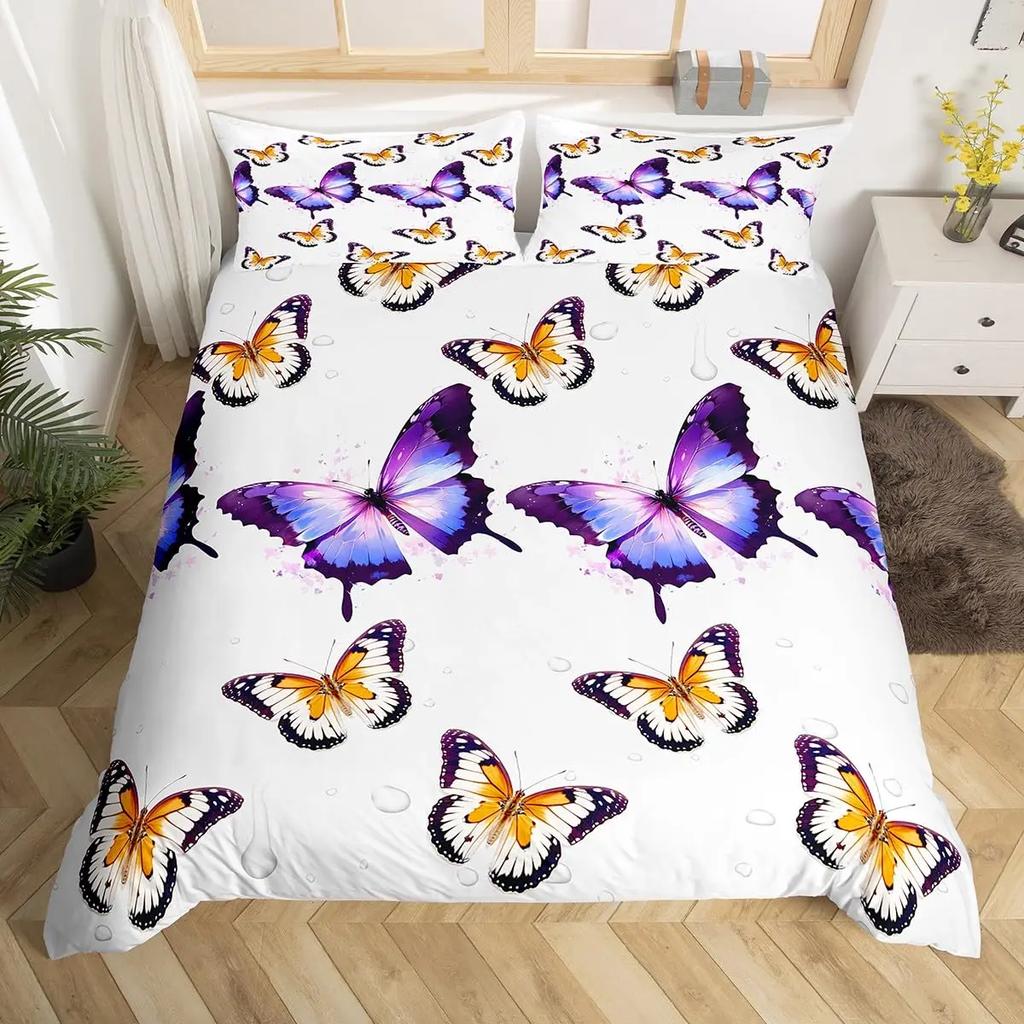 Schmetterling Bettwäsche Set Blau Schmetterlinge Bettwäsche Set Mädchen Fliegender Schmetterling Bettdecke Bezug Tier Steppdeckenbezug mit 2 Kissenbezügen