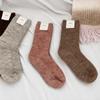 Solid Color Thick Wool Socks Double Needle Crew Socks Warm Merino Wool Socks  For Women