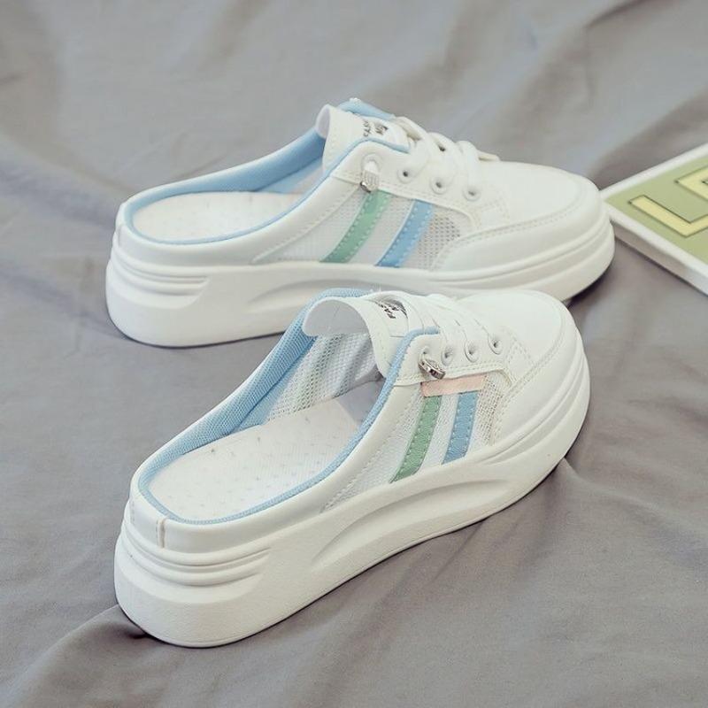 

Маленькие белые туфли женские летние новые сетчатые дышащие с закрытым носком полушлепанцы женские на толстой подошве-маффин на одном педале 40