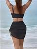 2025 European and American Solid Color Mesh Patchwork Drawstring Split Swimsuit