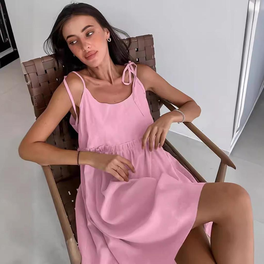 2025 Summer Cotton Linen Suspender Dress: Sexy, Loose, One-Piece for Europe & America