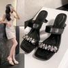 Fashion Sparkling Diamond Design High-heeled Women's Slippers 2025 Summer New Fashion Trend with Skirts and Exposed Toes Flip-flops
