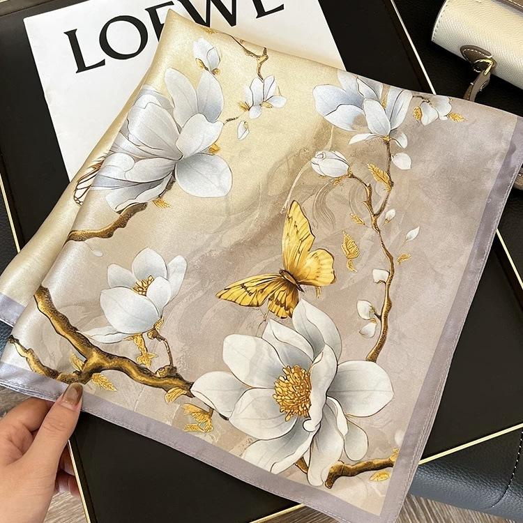 New 100% Natural Silk Scarf Square Female Fashion Pashmina Bufanda Folral Women Shawl Wraps Bandana Scarves Foulard Echarpe