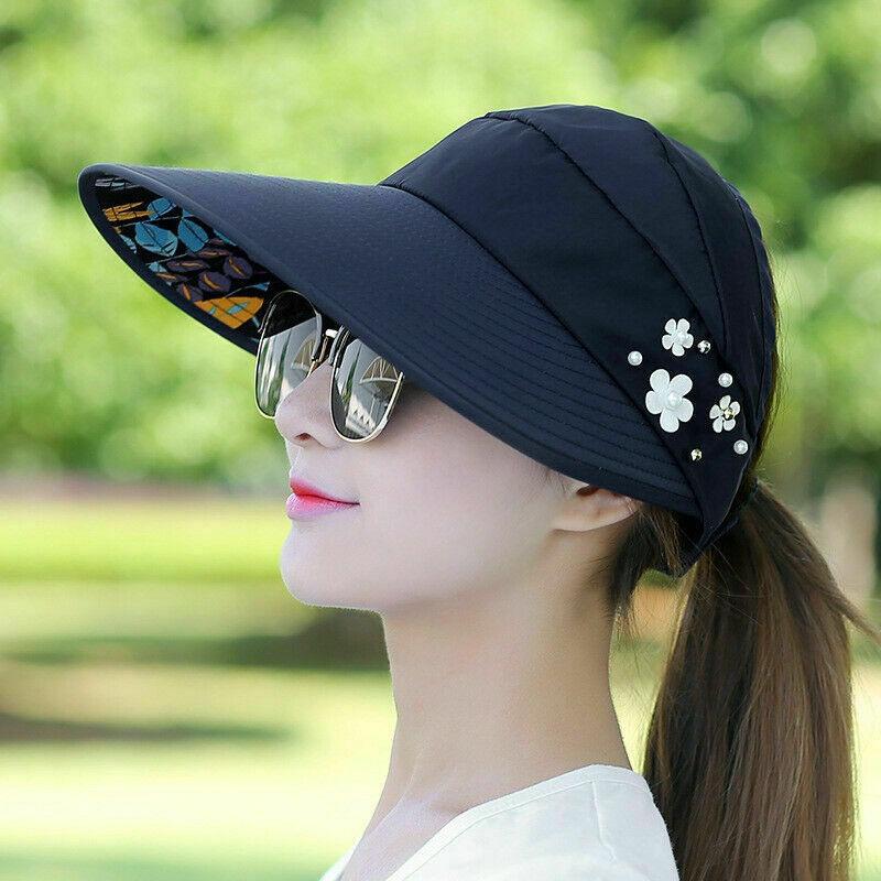 Womens Ladies Summer Wide Brim Foldable Sun Hat Anti-UV Beach Visor Caps Hats