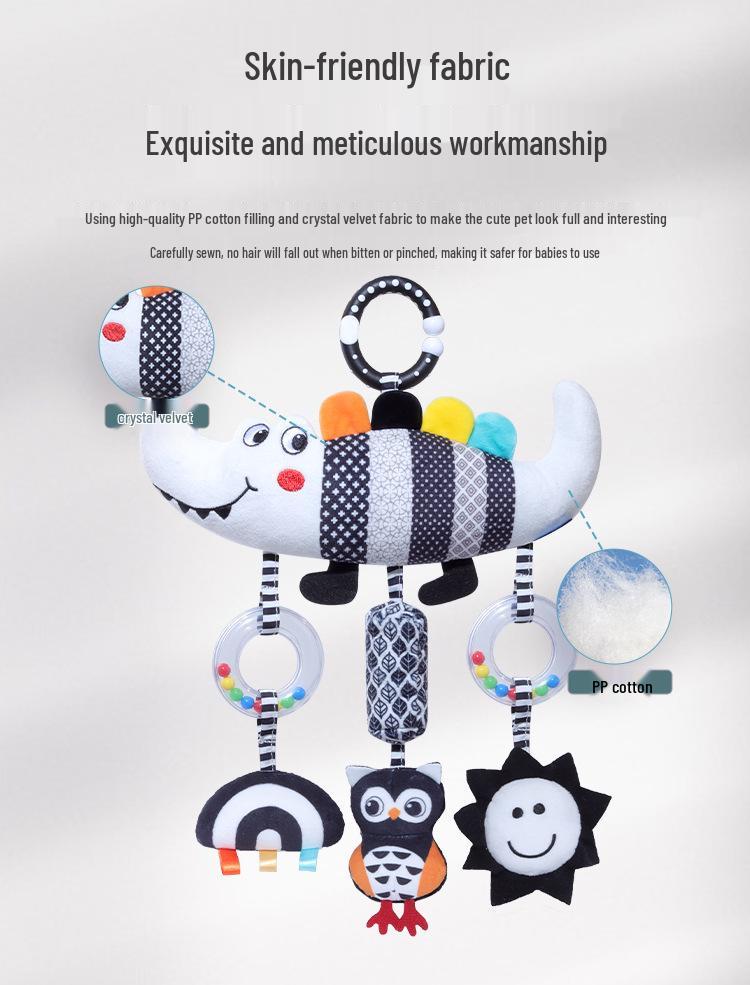 Black & White Animal Wind Chime: Plush Caterpillar Car Pendant for Babies 0-3 Years