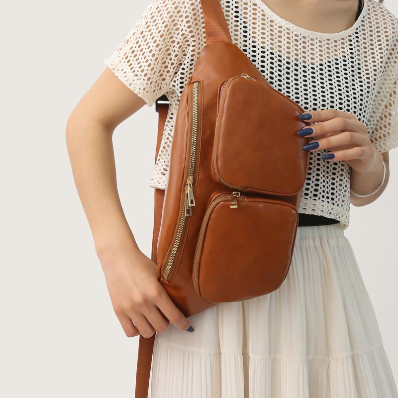 Waist Bag Women's Chest Bag Soft Leather Shoulder Crossbody Bag
