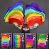 1 Pcs 150cm Length Belly Dance Fan Gradient Color Real Silk Bamboo Fans Practice Dance Silky Veil Stage Performance Props