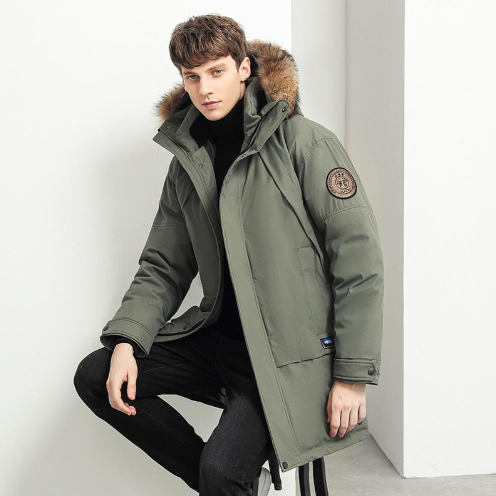 Large fur collar men's down jacket, winter medium and long version tooling large pocket casual loose thickened jacket